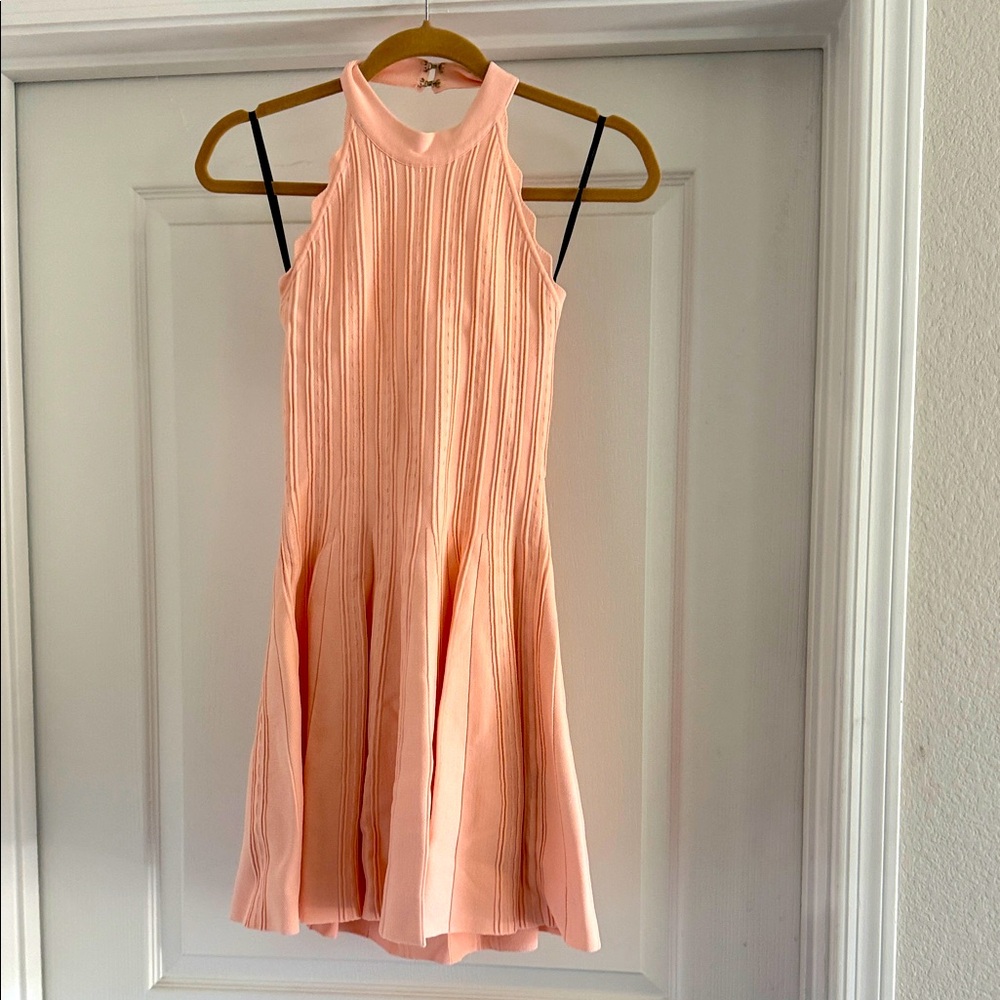 Peach Pleated Halter Mini Dress